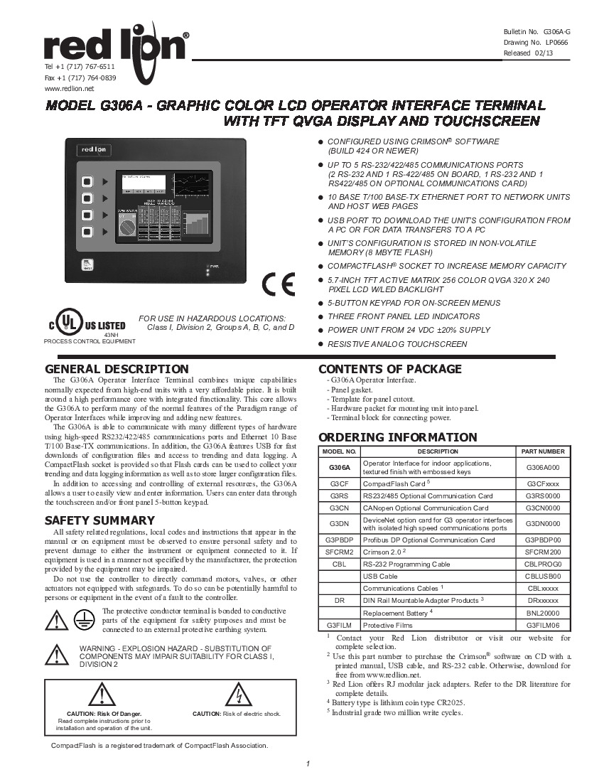First Page Image of G306A000 Red Lion G306A Product Manual G306A-G.pdf